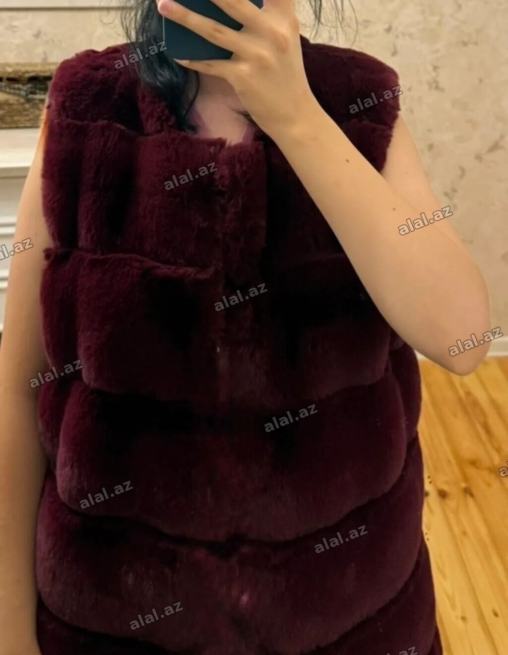 Bordo rəngli süni kürk jilet - Model: qadın jileti, qolsuz - Rəng