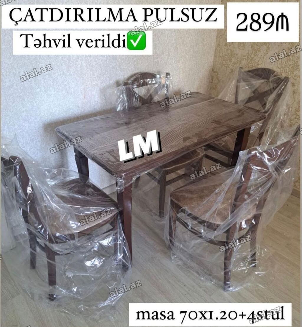 Yemək otağı dəsti – masa və 4 stul - Ölçü: masa 70 x 120 sm - Dəst: 1