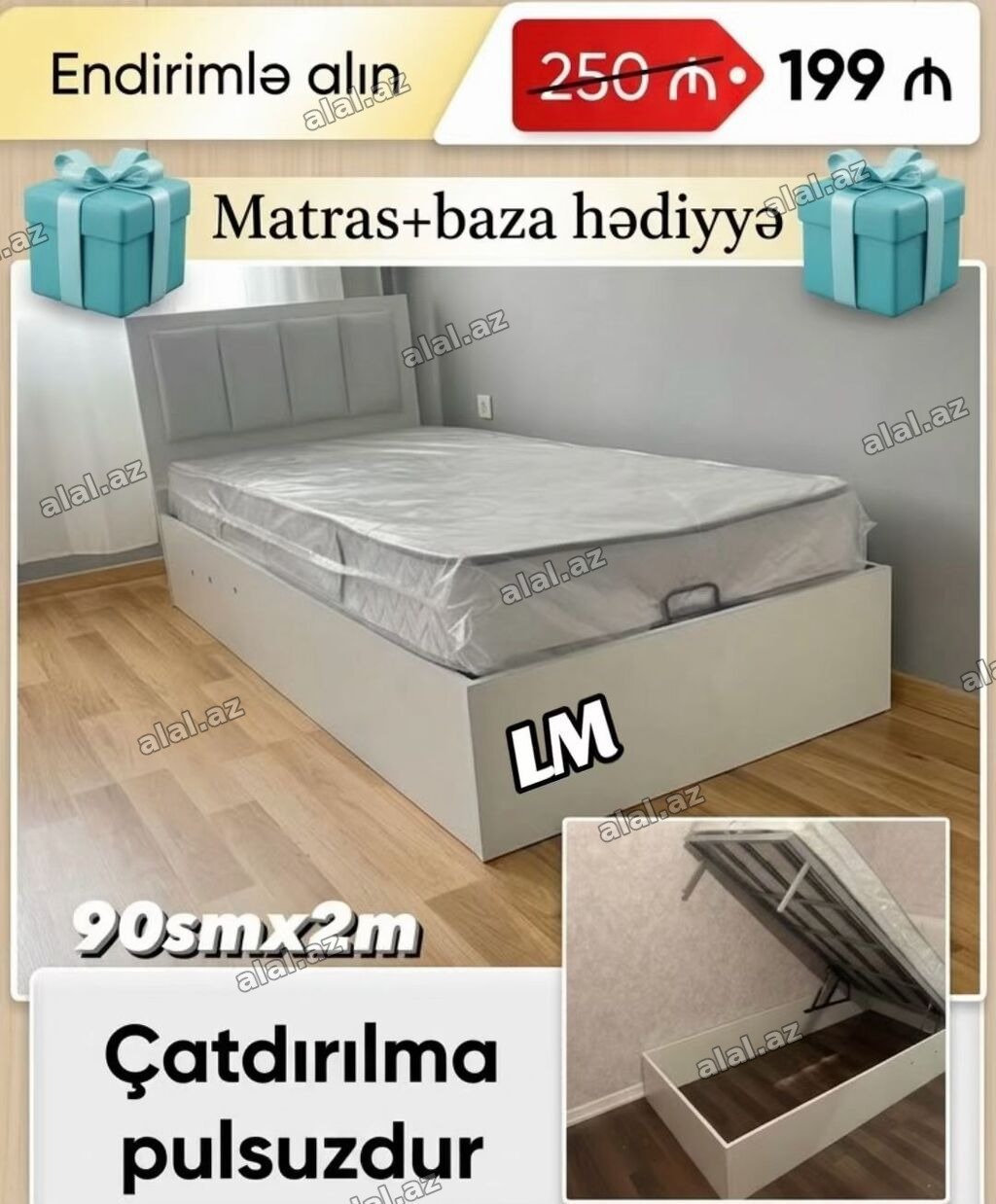Yataq dəsti – “Matras + baza hədiyyə” komplekti • Ölçü: 90 sm x 2 m •