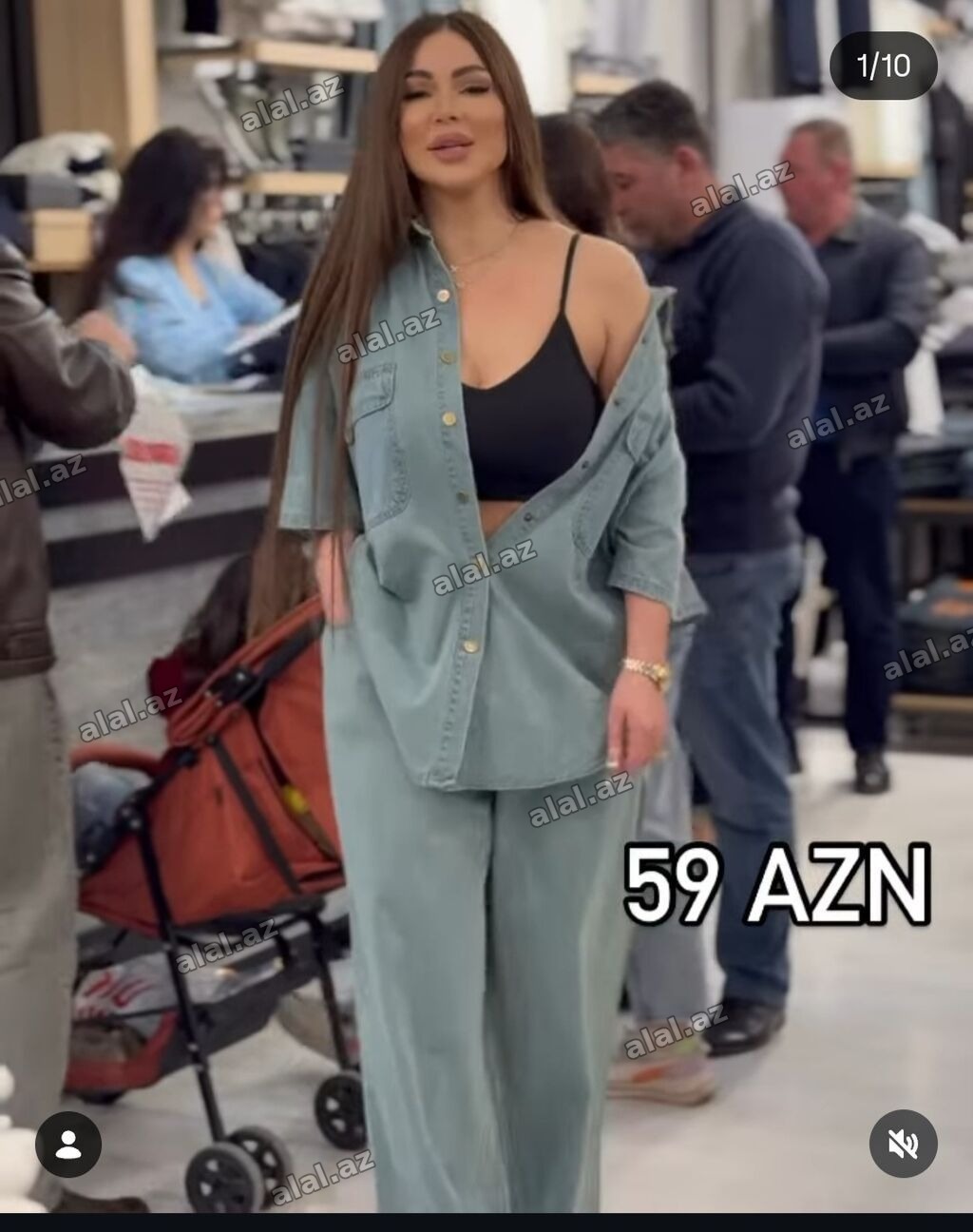 Qadınlar üçün denim dəst - 2 hissədən ibarət: geniş kəsimli köynək və