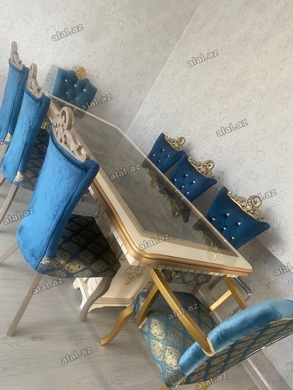 Qonaq otağı üçün, İşlənmiş, Açılan, Dördbucaq masa, 6 stul