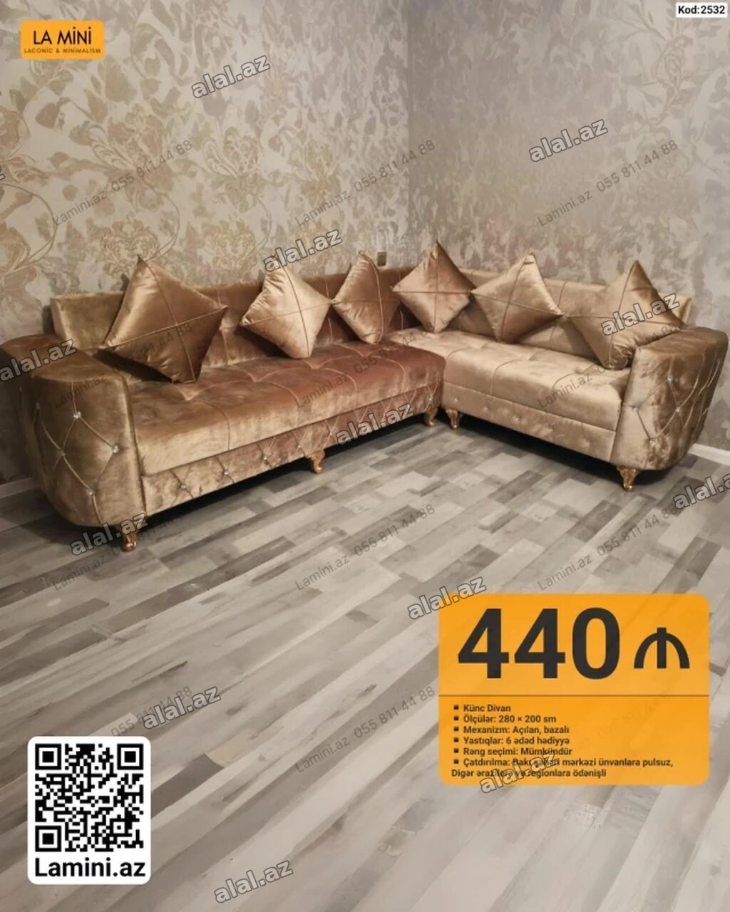 Künc divan – Lamini.az - Ölçü: 280 × 200 sm - Mexanizm: açılan