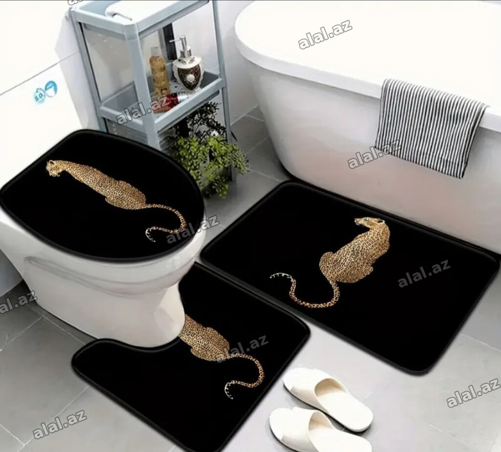Banyo üçün 3-lü xalça dəsti - Dəst: unitaz qapağı örtüyü, unitaz önü