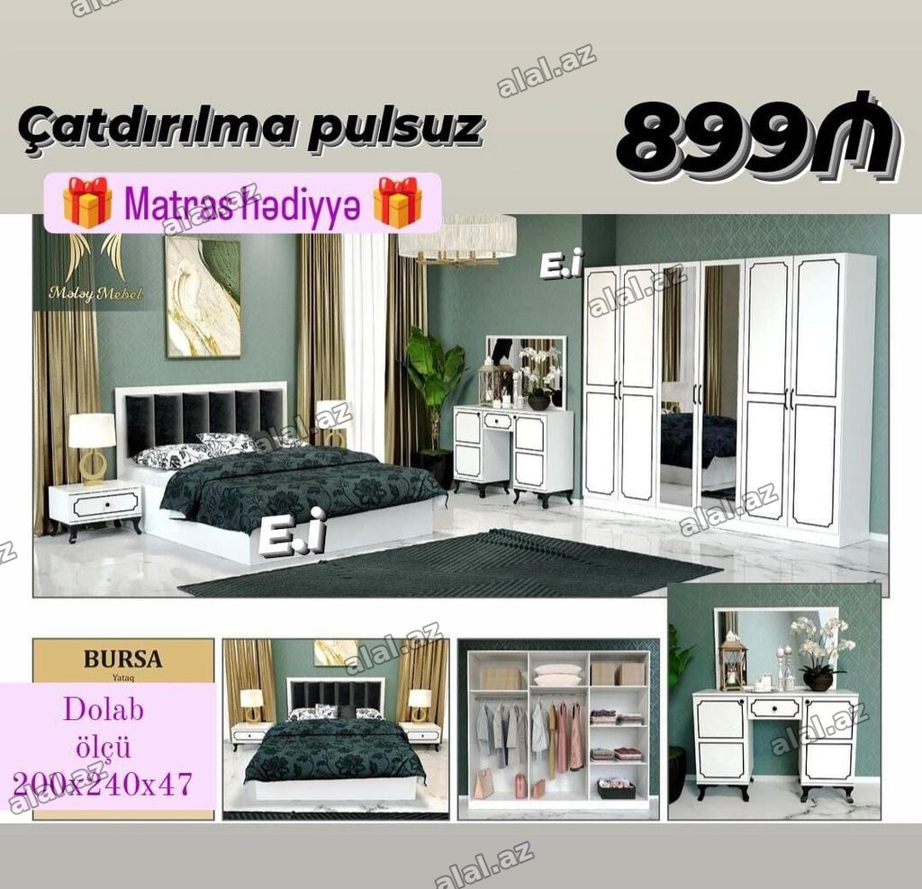 Bursa yataq dəsti Komplektin tərkibi: - 5 qapılı paltar dolabı