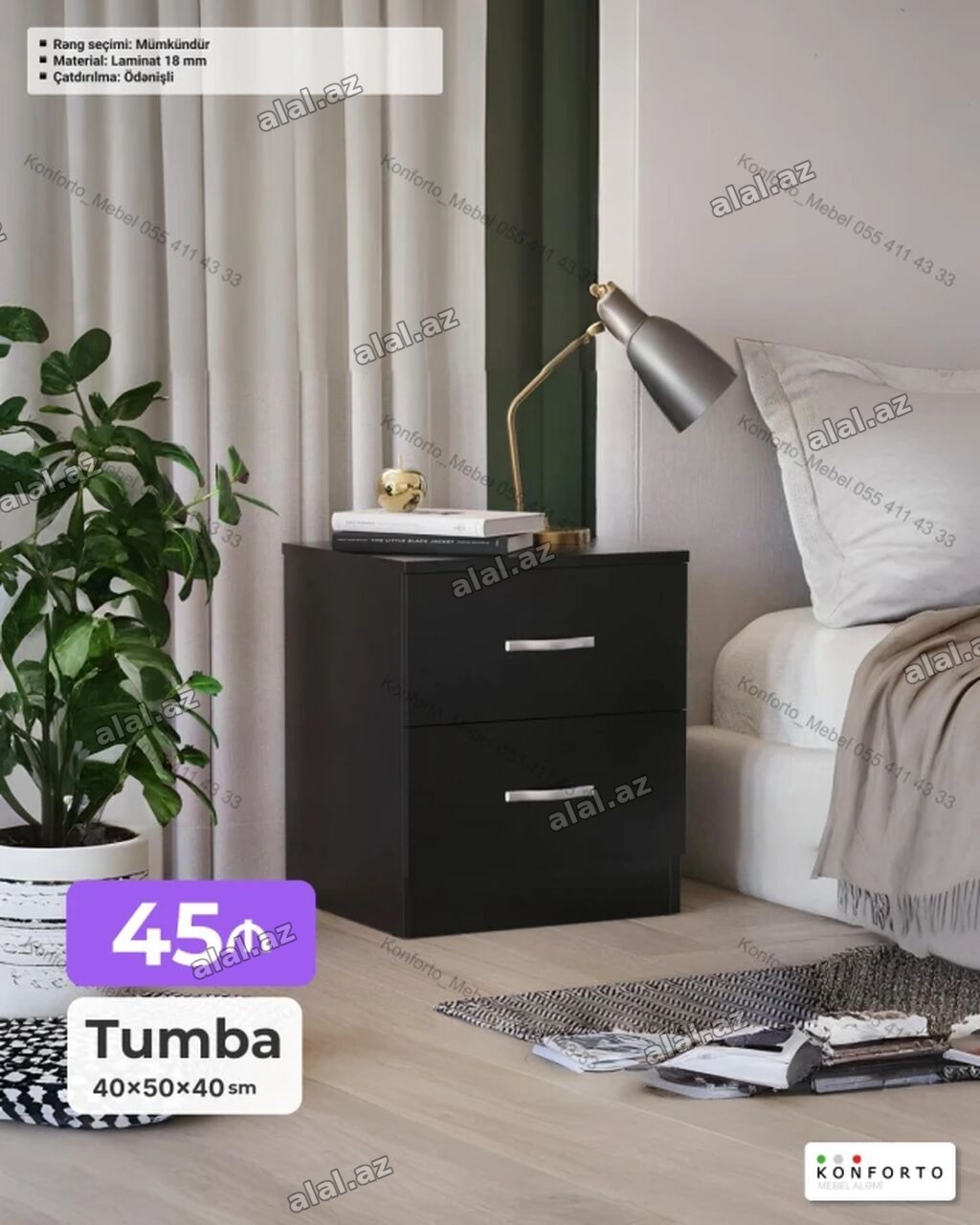 Tumba – 40×50×40 sm - Material: 18 mm laminat - Rəng seçimi