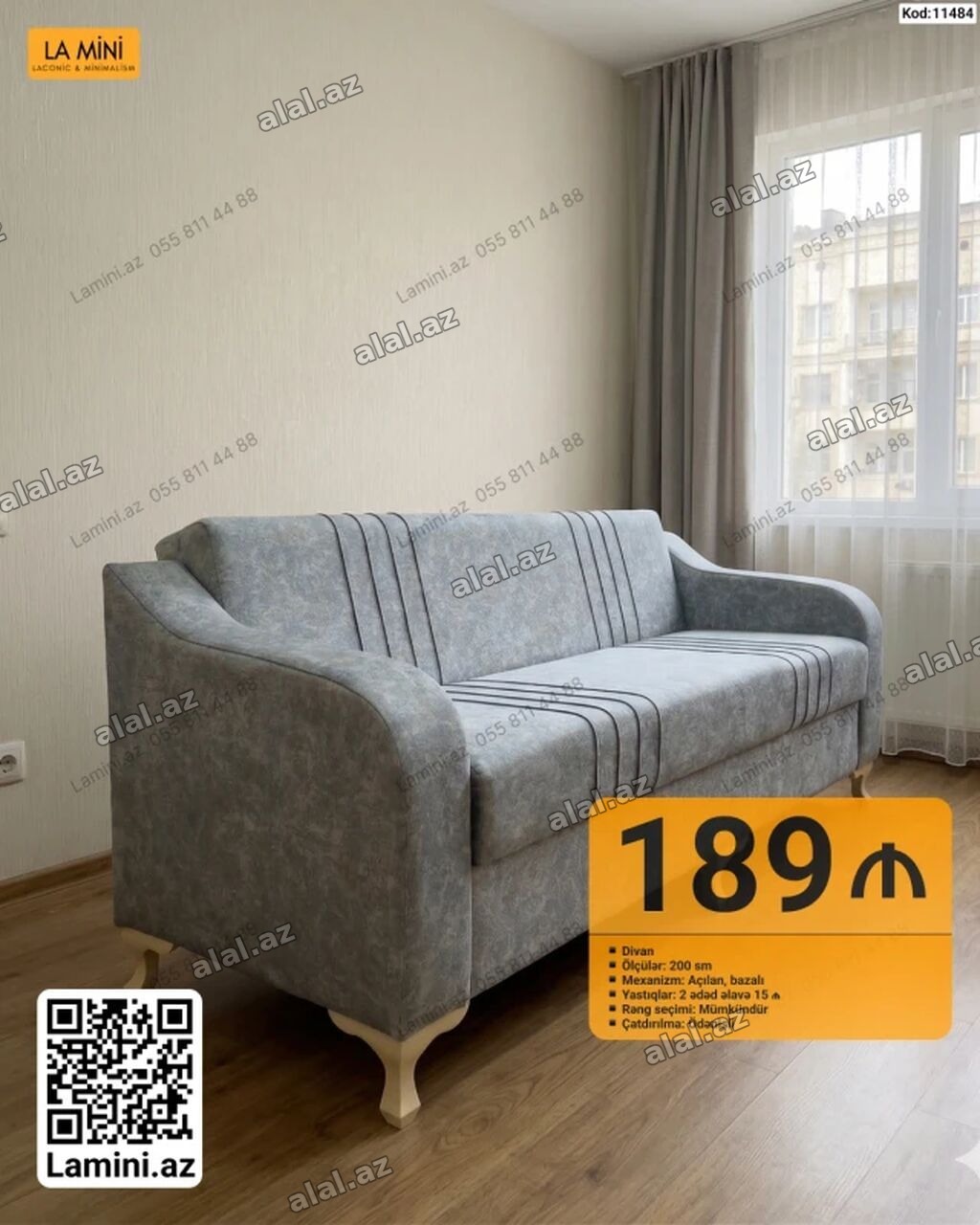 Məhsul: Divan (Kod: 11484) - Ölçü: 200 sm - Mexanizm: Açılan, bazalı