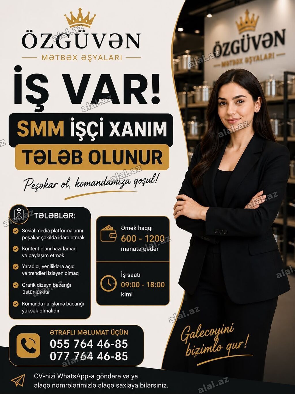 Satış məsləhətçisi tələb olunur, Yalnız qadınlar üçün, 18-29 yaş, 1 ildən az təc