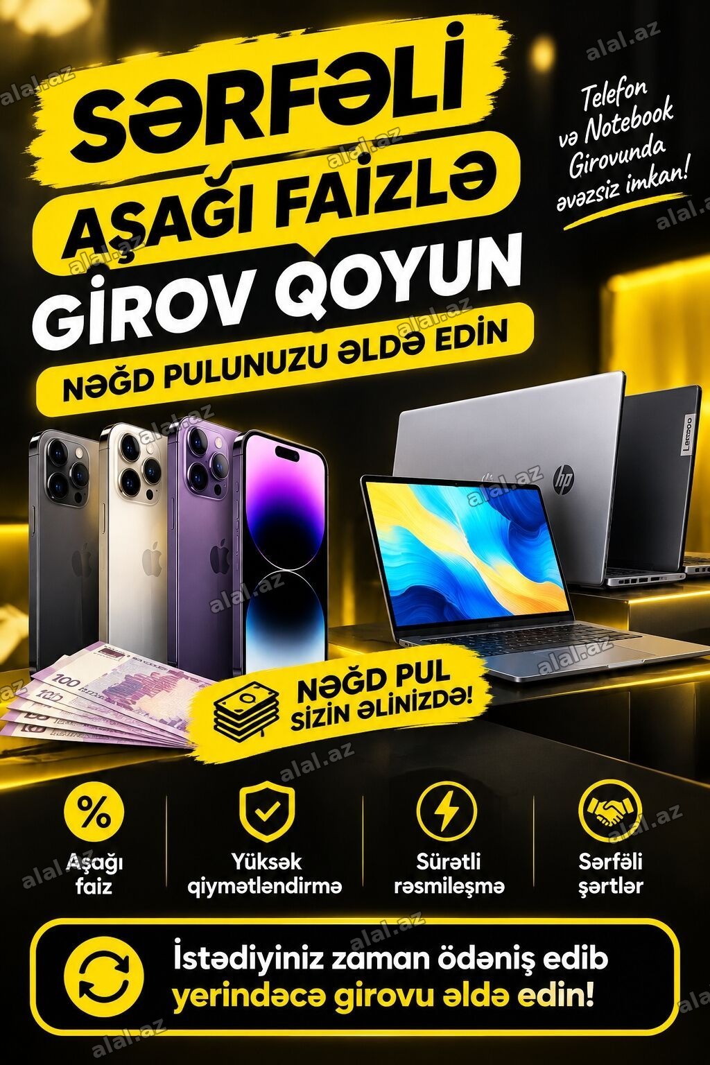 Xidmət: Aşağı faizlə girov qarşılığında nağd pul Təsvir: - Telefon