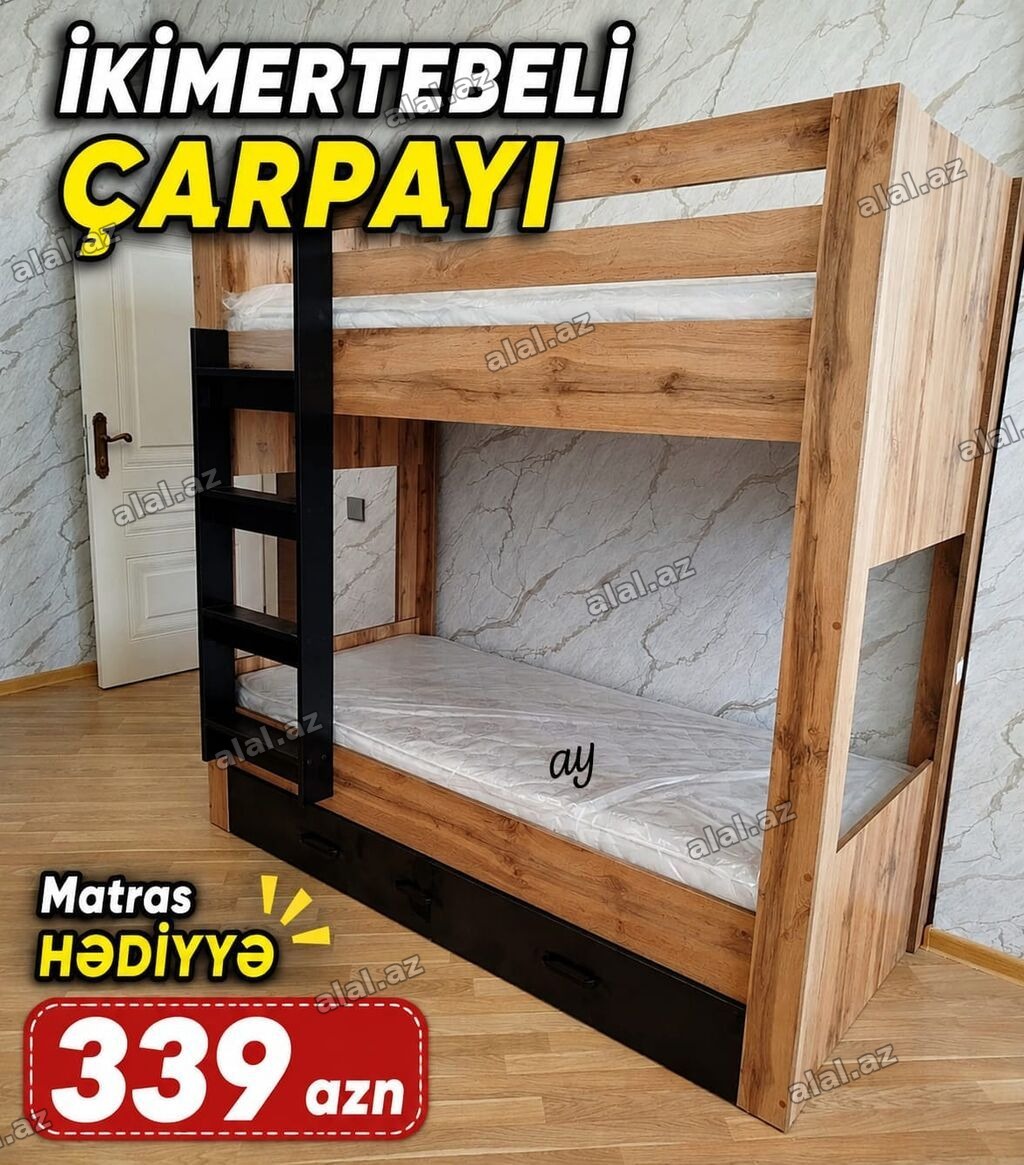 İkimərtəbəli çarpayı – kompakt və funksional dizayn. - Material: ağac