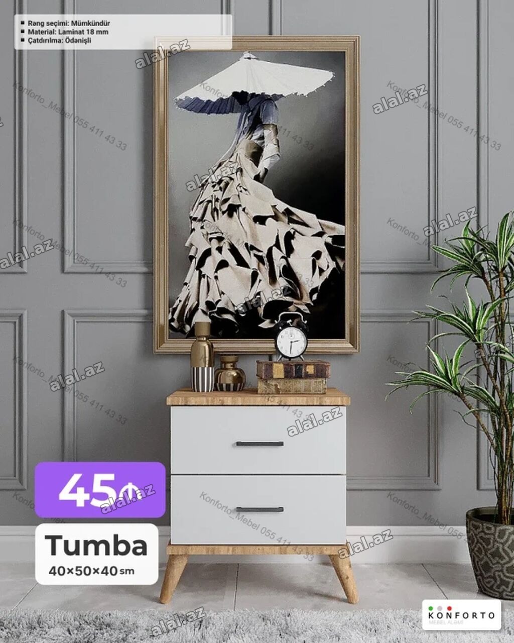 Tumba – 40×50×40 sm - Material: 18 mm laminat - Rəng seçimi