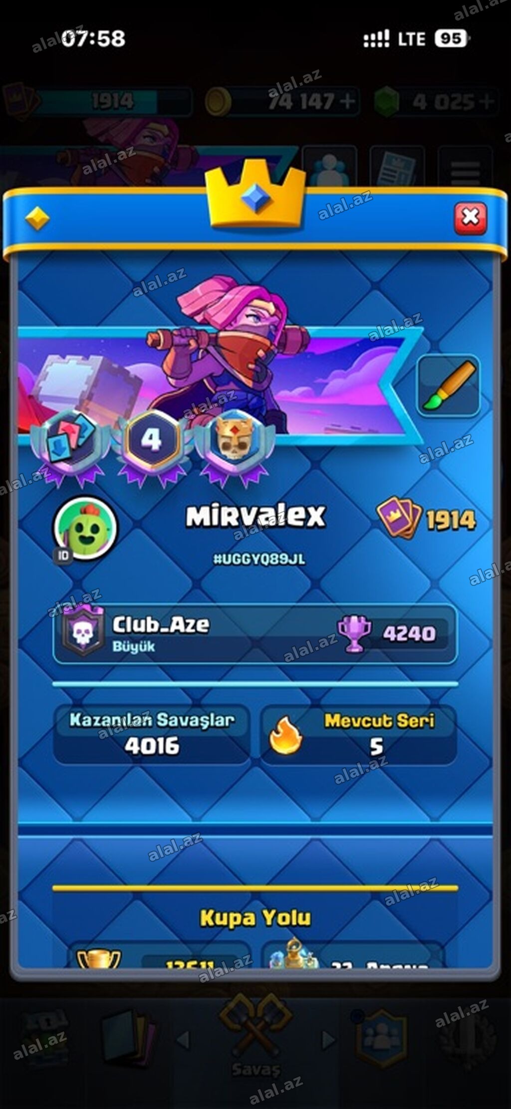 Clash Royale hesabı – “Mirvalex” - Kral səviyyəsi: 16 (Maksimum) -
