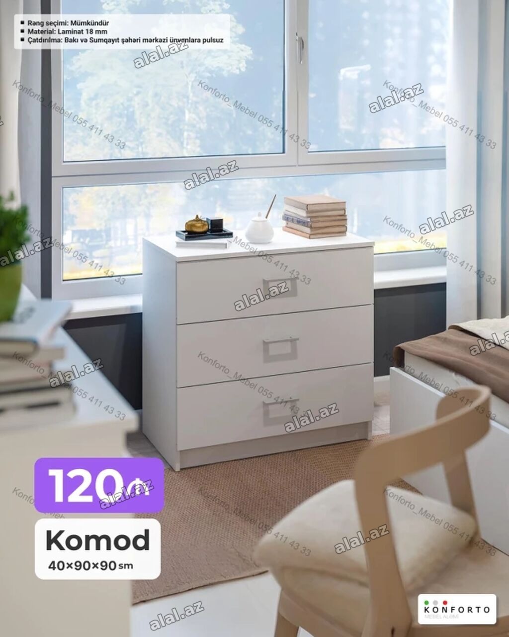 Komod – 40×90×90 sm - Rəng seçimi: mümkündür - Material: 18 mm laminat
