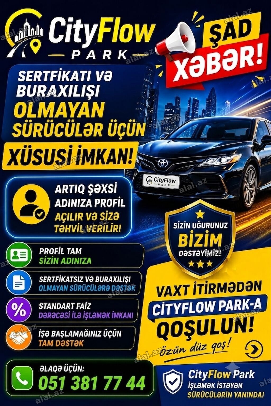 Taksi sürücüsü tələb olunur, Şəxsi nəqliyyat vasitəsi ilə