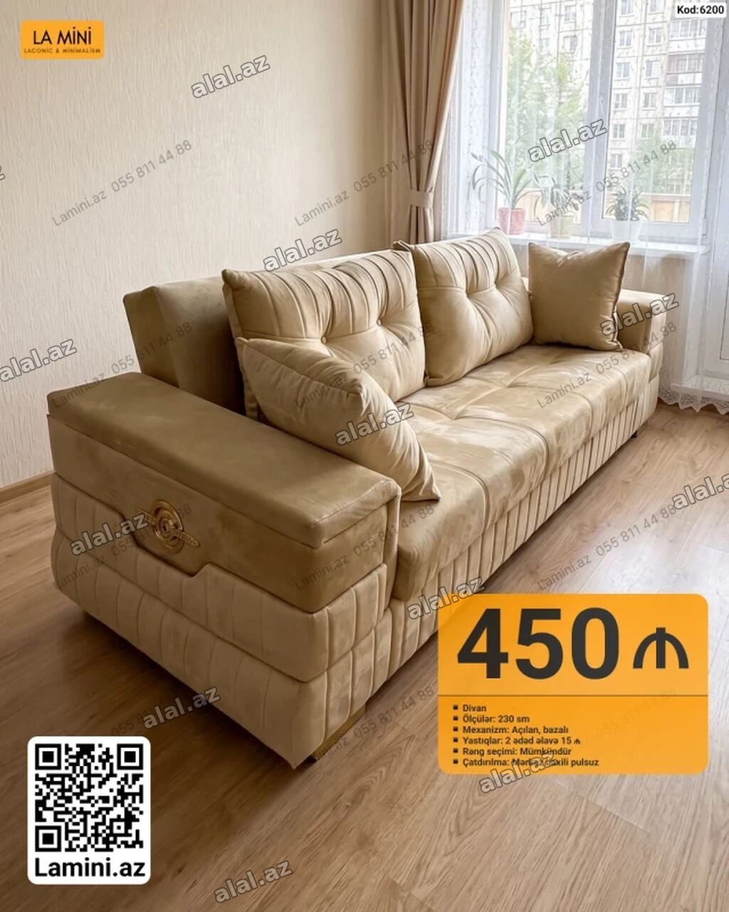 Divan – La Mini - Ölçü: 230 sm - Mexanizm: açılan, bazalı (yataq
