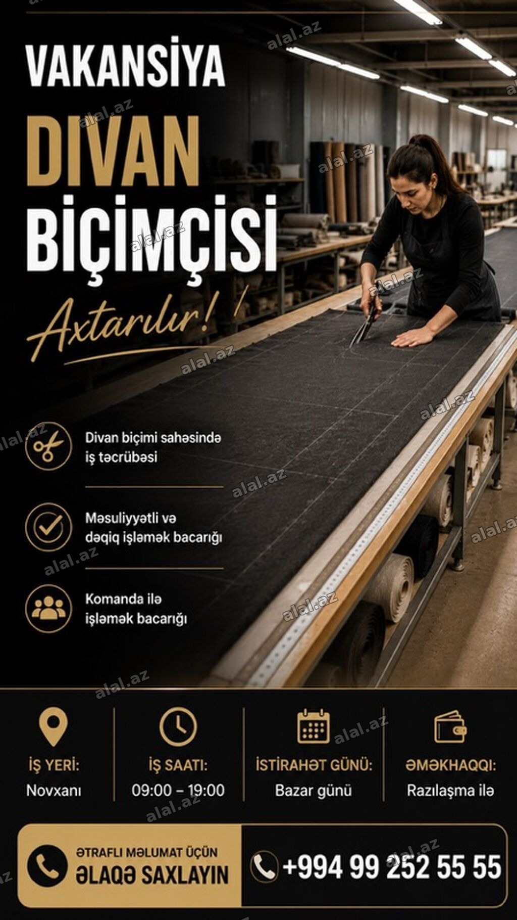 Kəsimçi, 30 yaş, 3-5 illik təcrübə, Tam iş günü