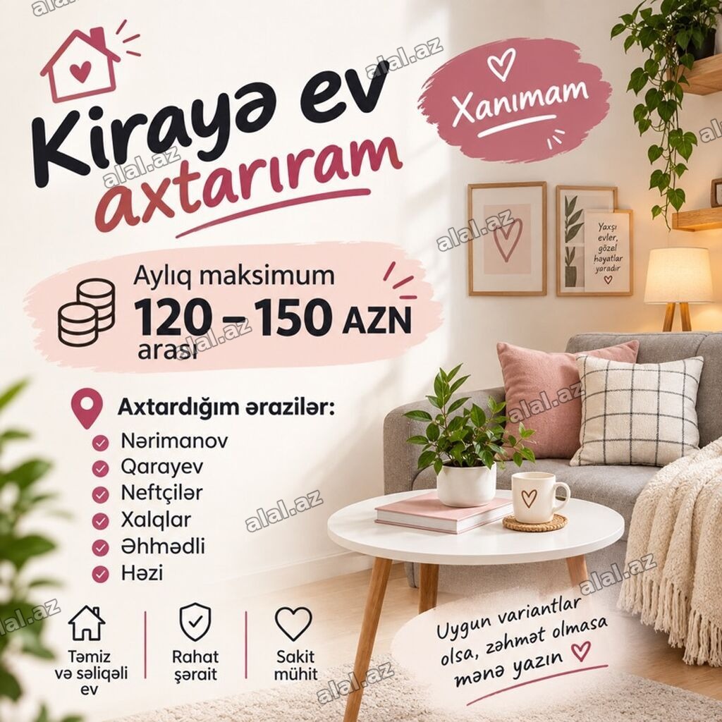 KİRAYƏ EV AXTARIRAM 🏠 Salam. Xanımam və özüm üçün kirayə ev/otaq