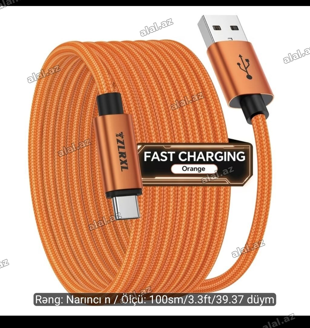 USB-A dan Type-C-yə şarj/data kabeli - Rəng: narıncı - Uzunluq: 100