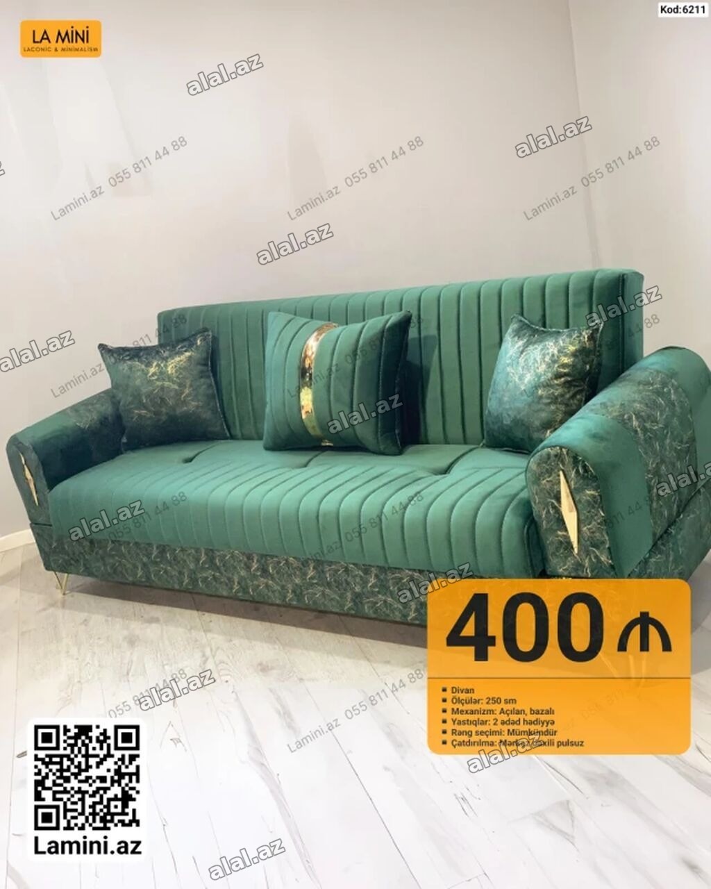 Məhsul: Divan - Ölçü: 250 sm - Mexanizm: Açılan, bazalı - Yastıqlar