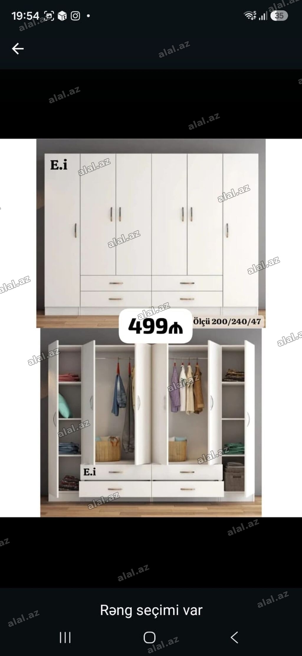 6 qapılı paltar dolabı - Ölçü: 200/240/47 sm - Rəng seçimi var - Ağ