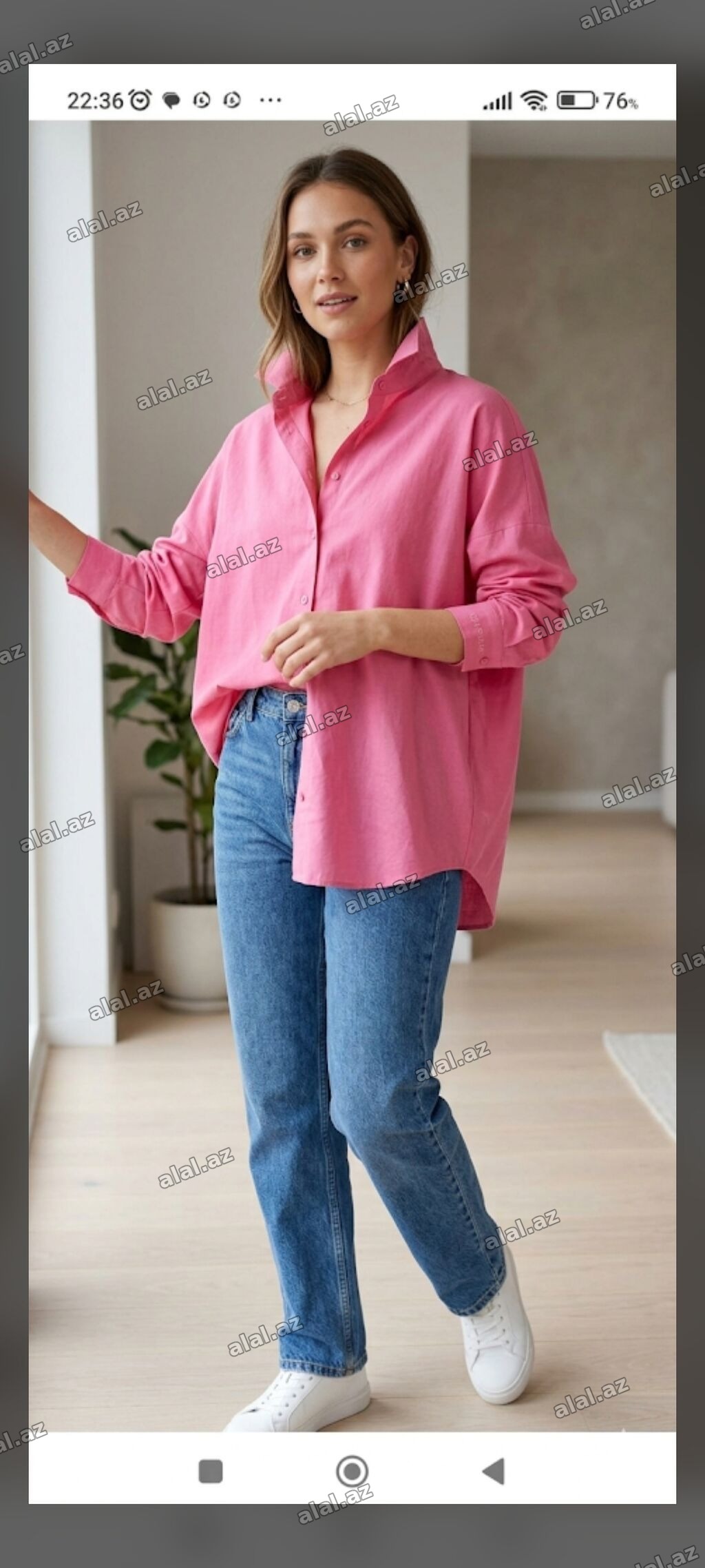 Qadın üçün oversize kofta-köynək - Rəng: parlaq çəhrayı (fuşya