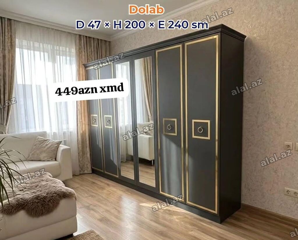 Dolab – 4 qapılı, güzgülü model - Ölçülər: Dərinlik 47 sm × Hündürlük