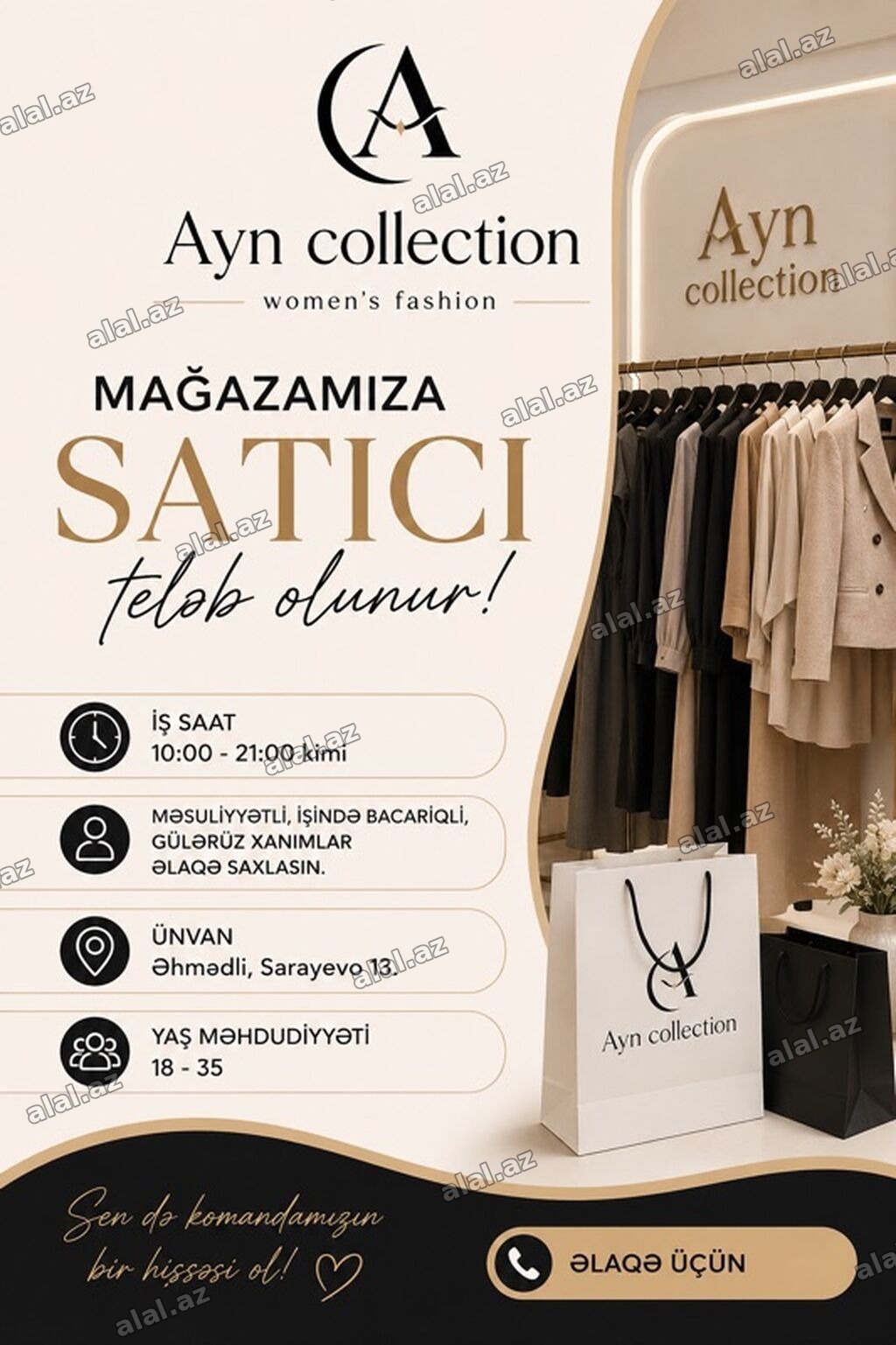 Satış məsləhətçisi tələb olunur, 18-29 yaş