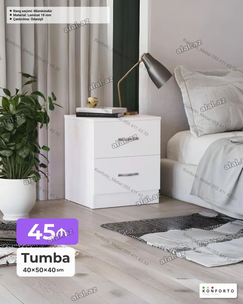 Tumba – 40×50×40 sm - İki çekmecəli, müasir dizayn - Rəng seçimi