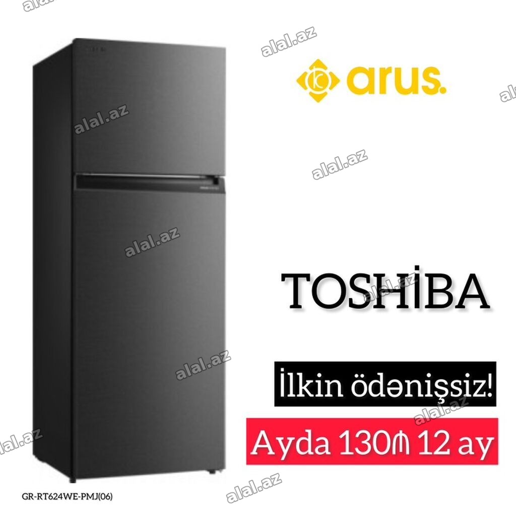 Toshiba iki kamerali soyuducu (üst kamera – dondurucu). Rəng: tünd