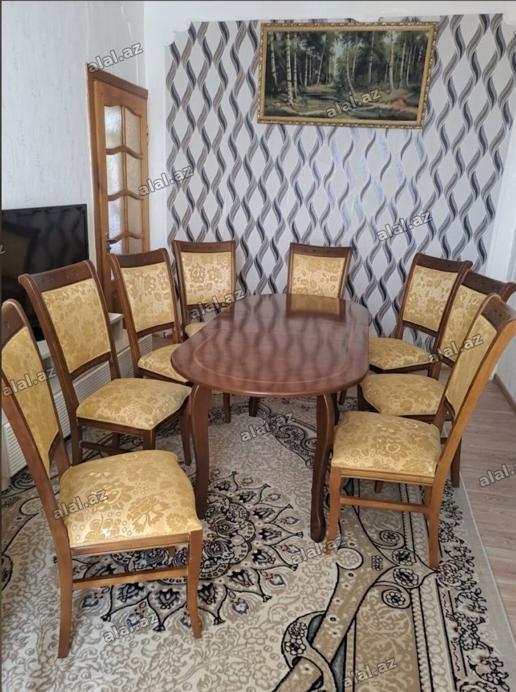 Qonaq otağı üçün, İşlənmiş, Dördbucaq masa, 8 stul