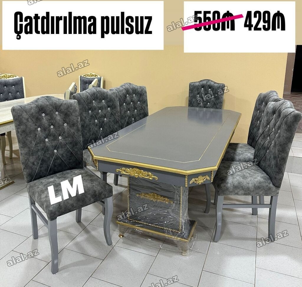 Qonaq otağı üçün, Yeni, Açılmayan, Dördbucaq masa, 6 stul