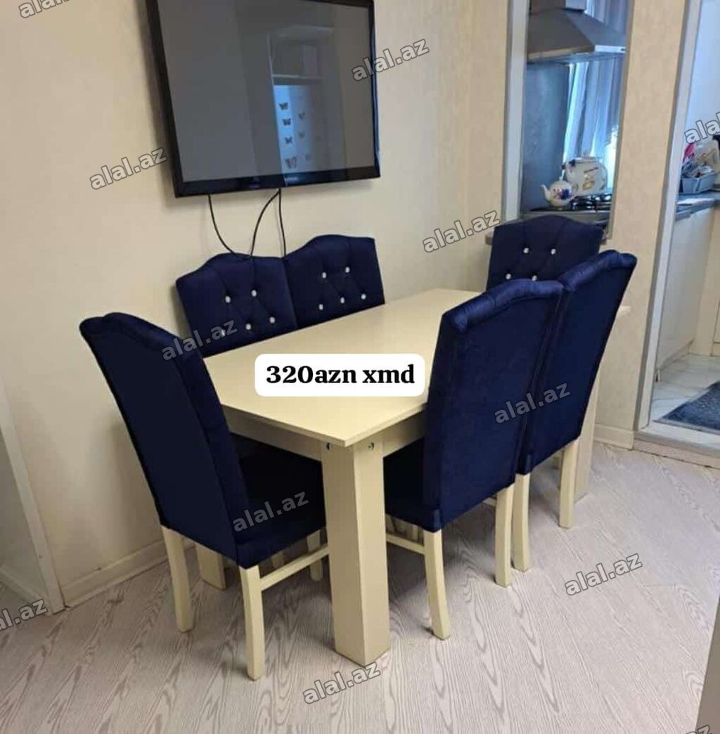 Mətbəx/nahar dəsti – 1 masa + 6 stul - Masa: düzbucaqlı forma