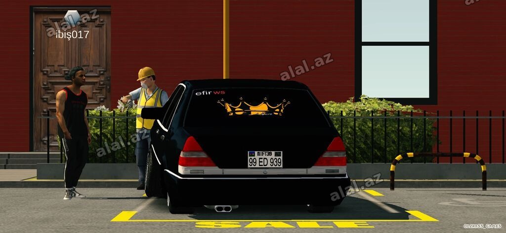 Qara sedan – arxa şüşədə “efirws” və qızılı tac stikeri ilə
