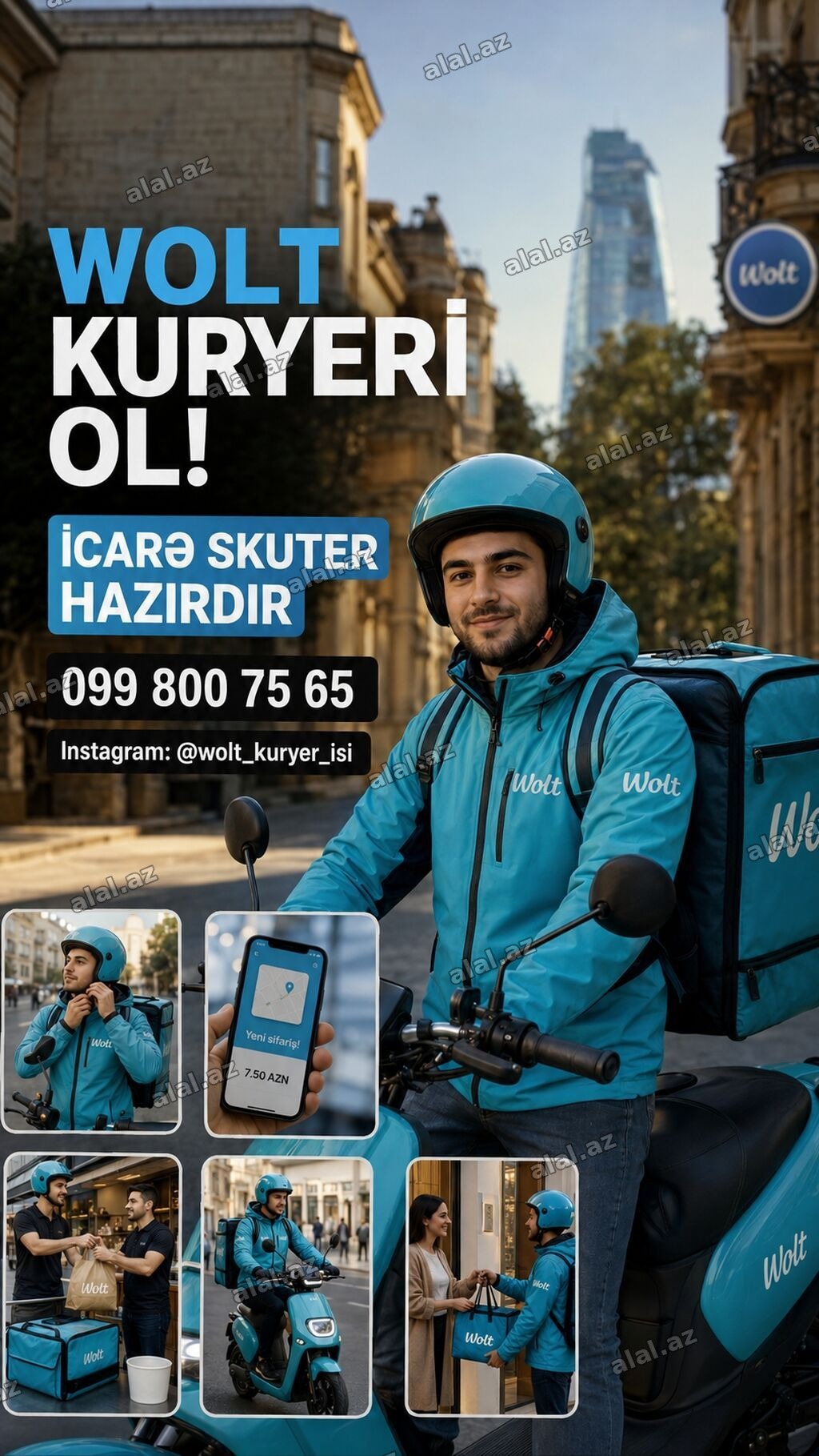 Moto-kuryer tələb olunur, Gündəlik ödəniş, Təcrübəsiz
