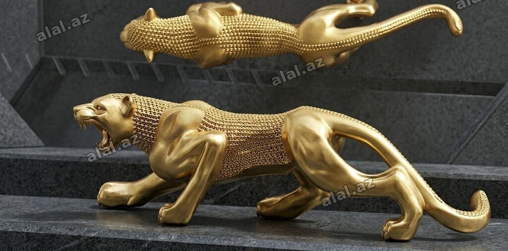 Qızılı rəngdə panter fiquru – interyer dekoru - Material: metala