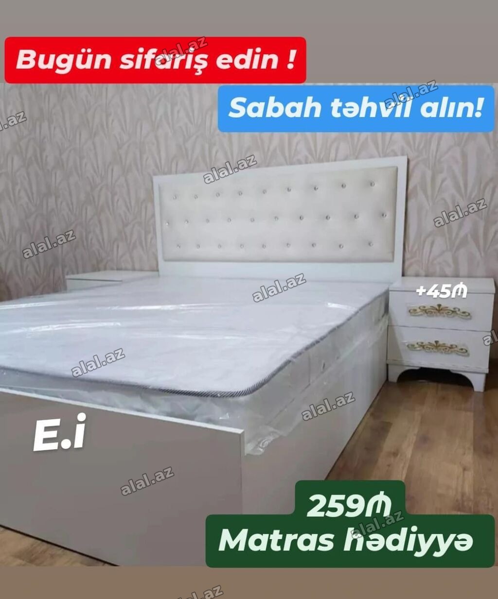 Taxt iki nəfərlik çarpayı - Rənglər: ağ, bej və boz variantlar -