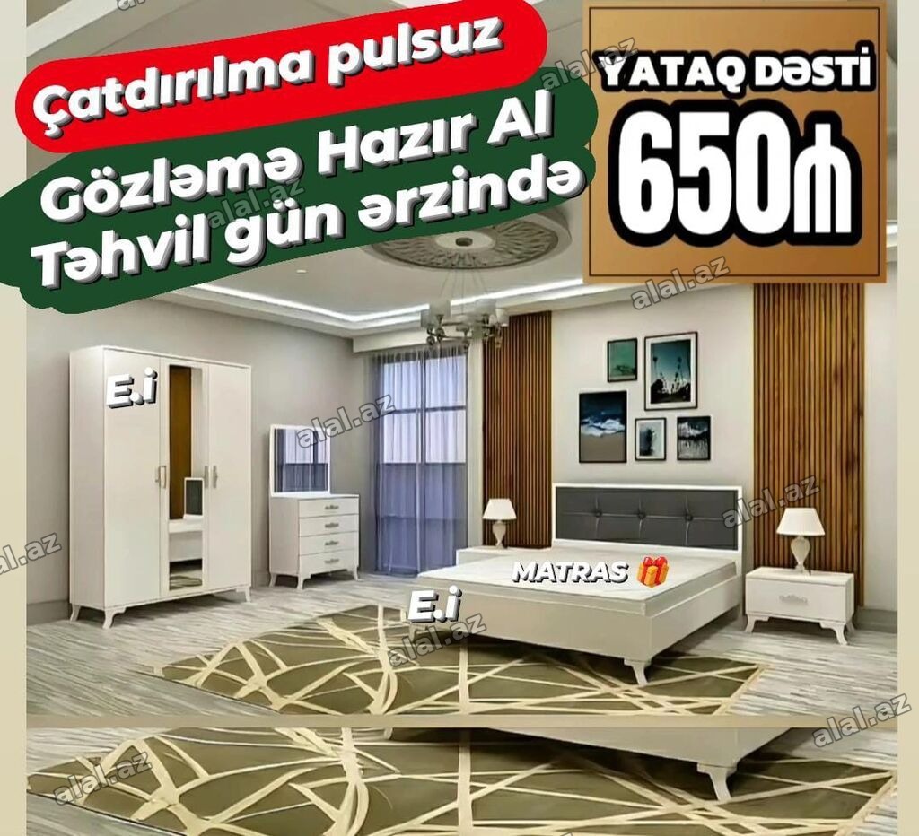 Yataq dəsti – 650₼ Tərkibi: - 2 nəfərlik çarpayı (başlıqla) -