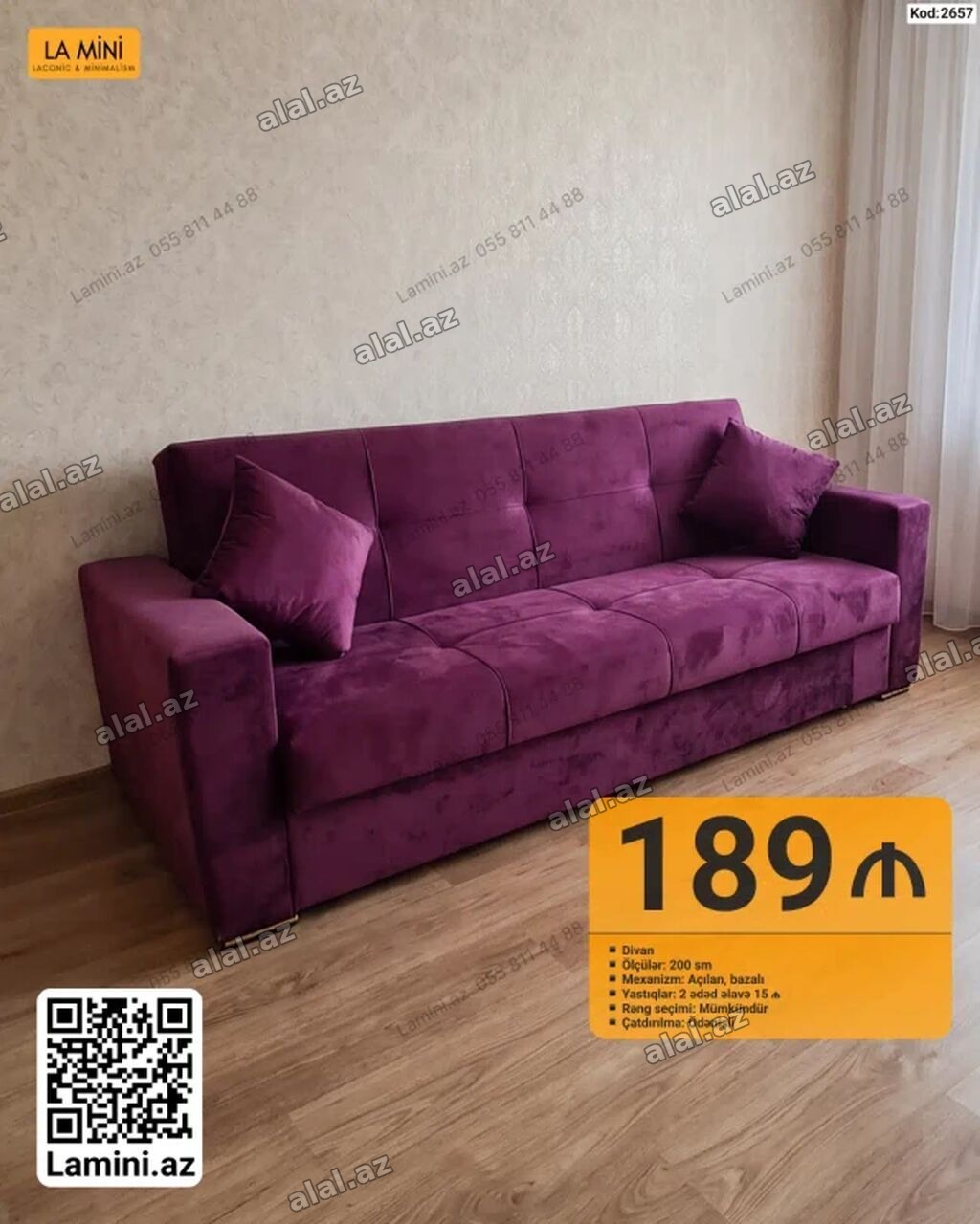 Məhsul: Divan - Ölçü: 200 sm - Mexanizm: Açılan, bazalı - Daxildir: 2