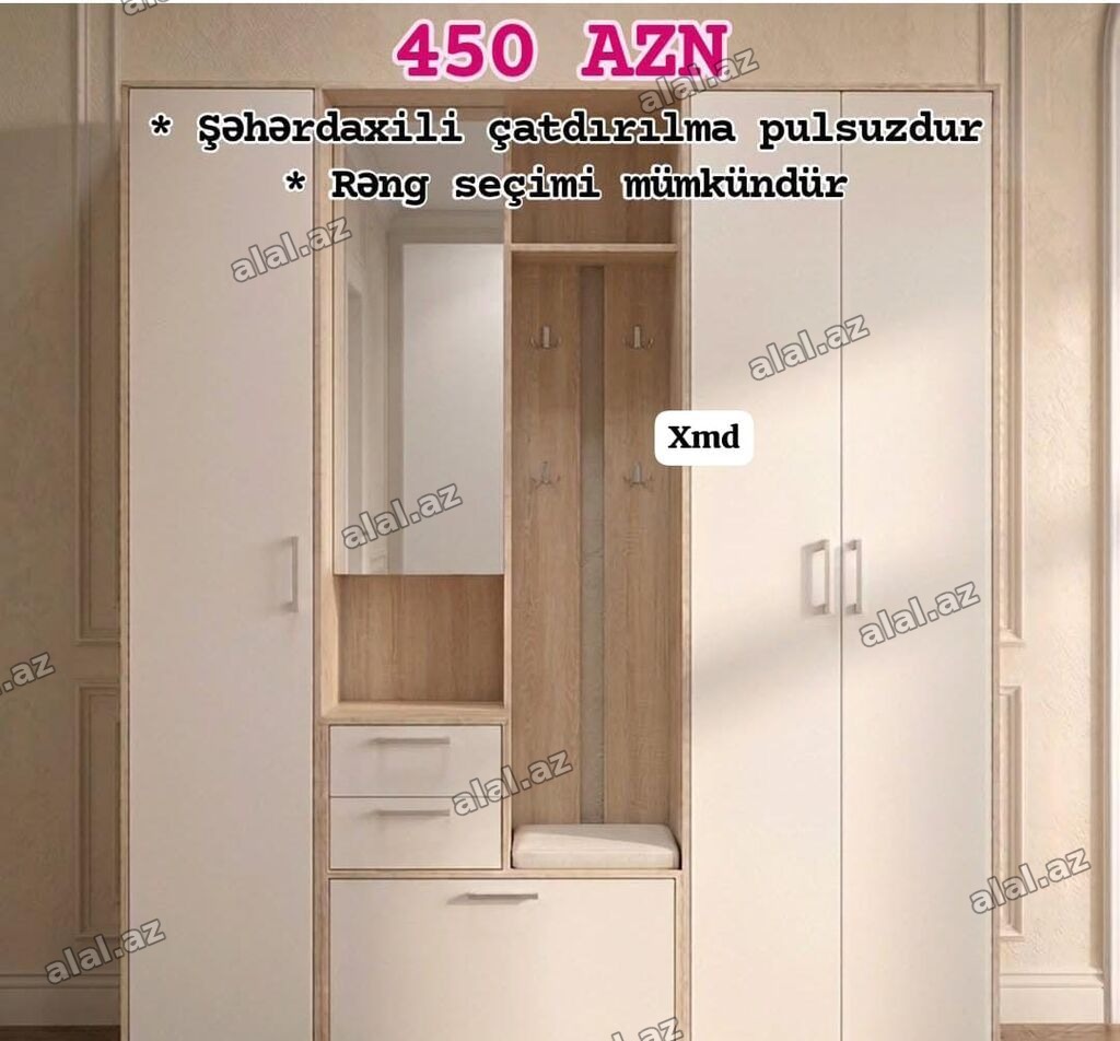 Dəhliz üçün çoxfunksiyalı qarderob-komplekt - Geniş iki qapılı şkaf