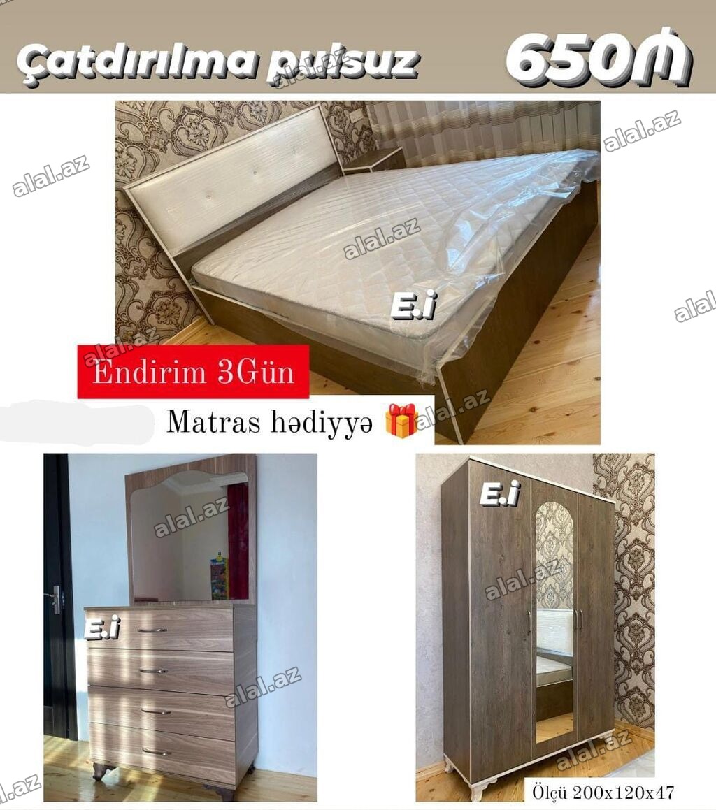Yataq otağı dəsti - Qiymət: 650₼ - Çatdırılma pulsuz - Endirim 3 gün