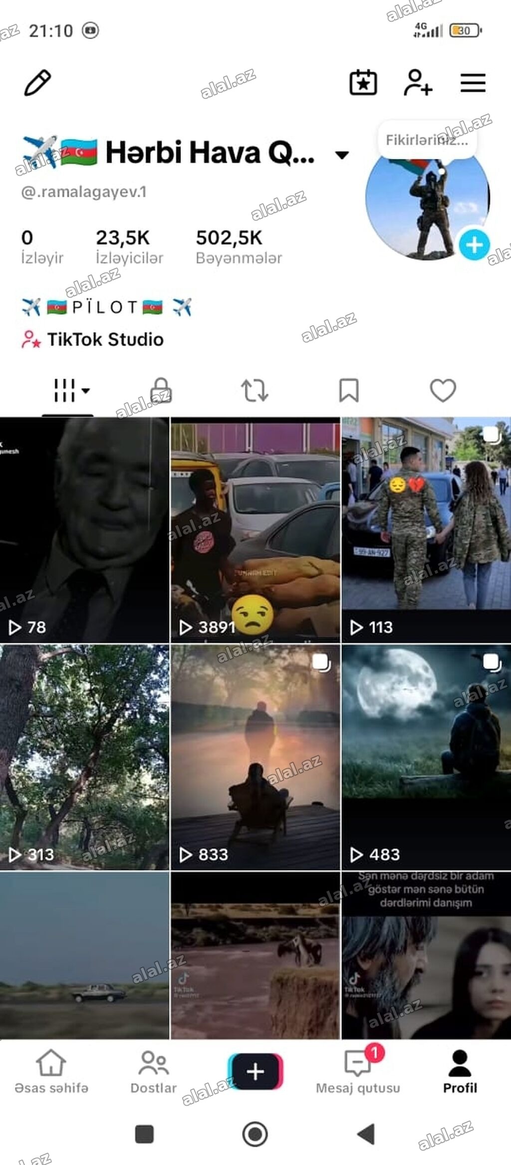 Xidmət: TikTok profili – mövzu: hərbi/vətənpərvərlik, motivasiya və