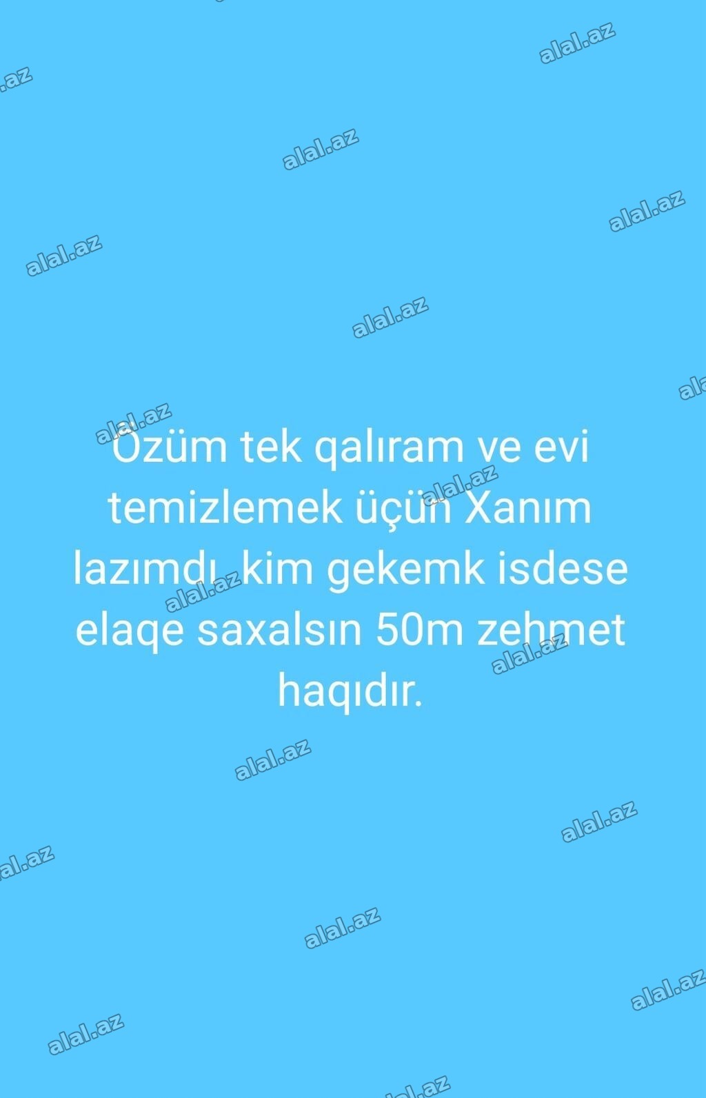 Ev təmizliyi üçün xanım axtarılır. - Mənzilimdə ümumi təmizlik