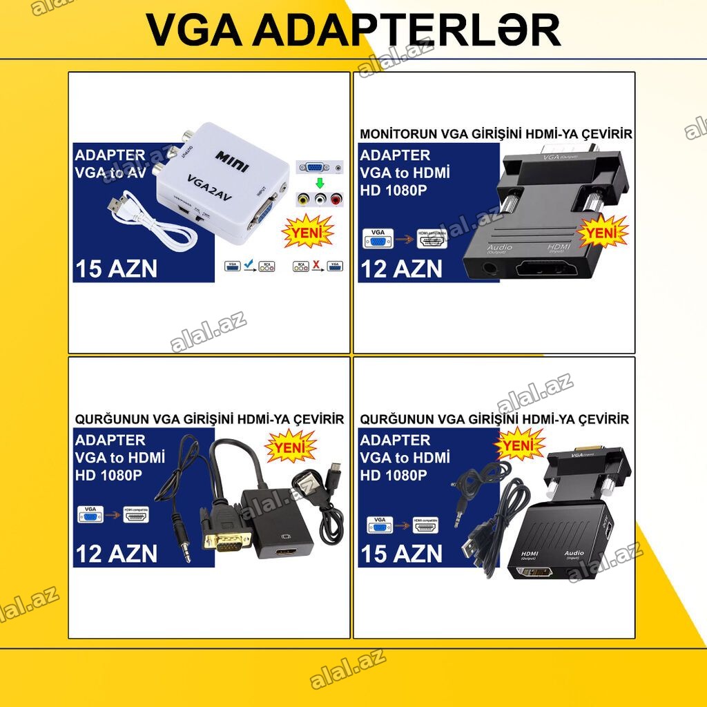 VGA Adapterlər/Konverterlər (Çeviricilər) ⭐VGA to AV – 15 AZN ⭐VGA to