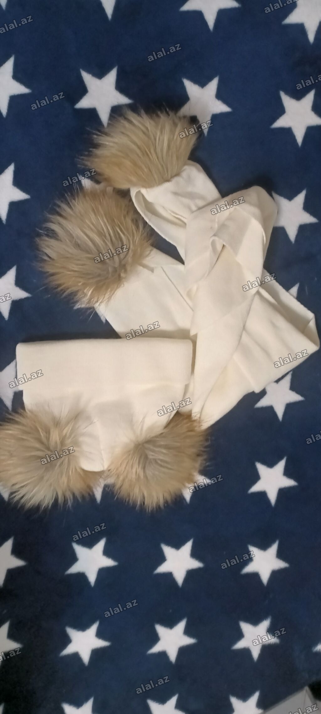 Qış dəsti – şarf və papaq - Rəng: krem/ekru - Material: yumşaq