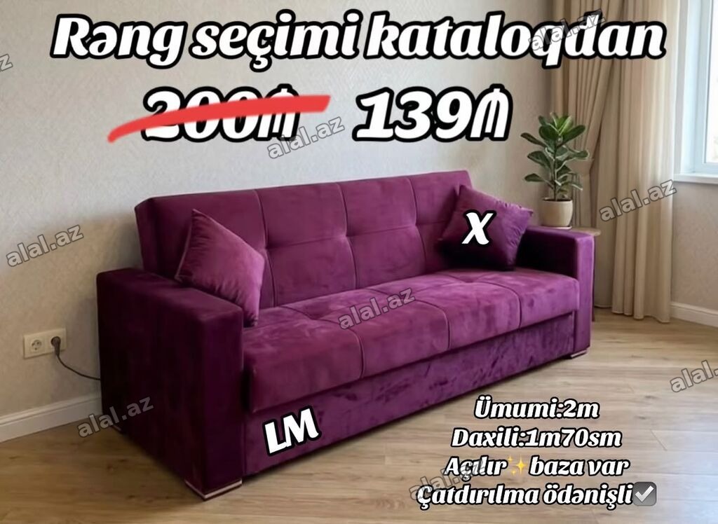 - Model: yumşaq parça üzlü divan - Rəng seçimi kataloqdan - Ölçülər
