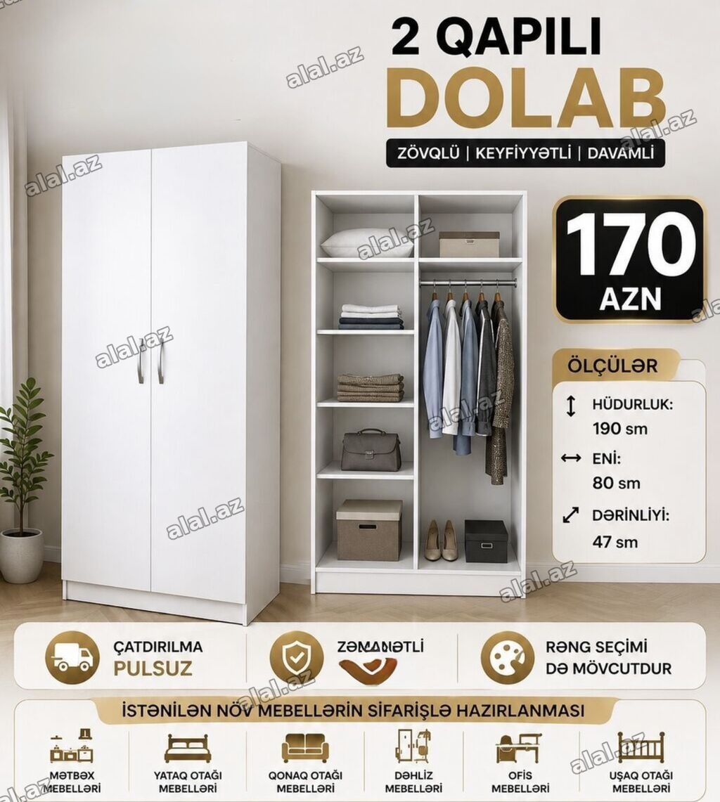 2 qapılı geyim dolabı - Zövqlü, keyfiyyətli və davamlı dizayn -