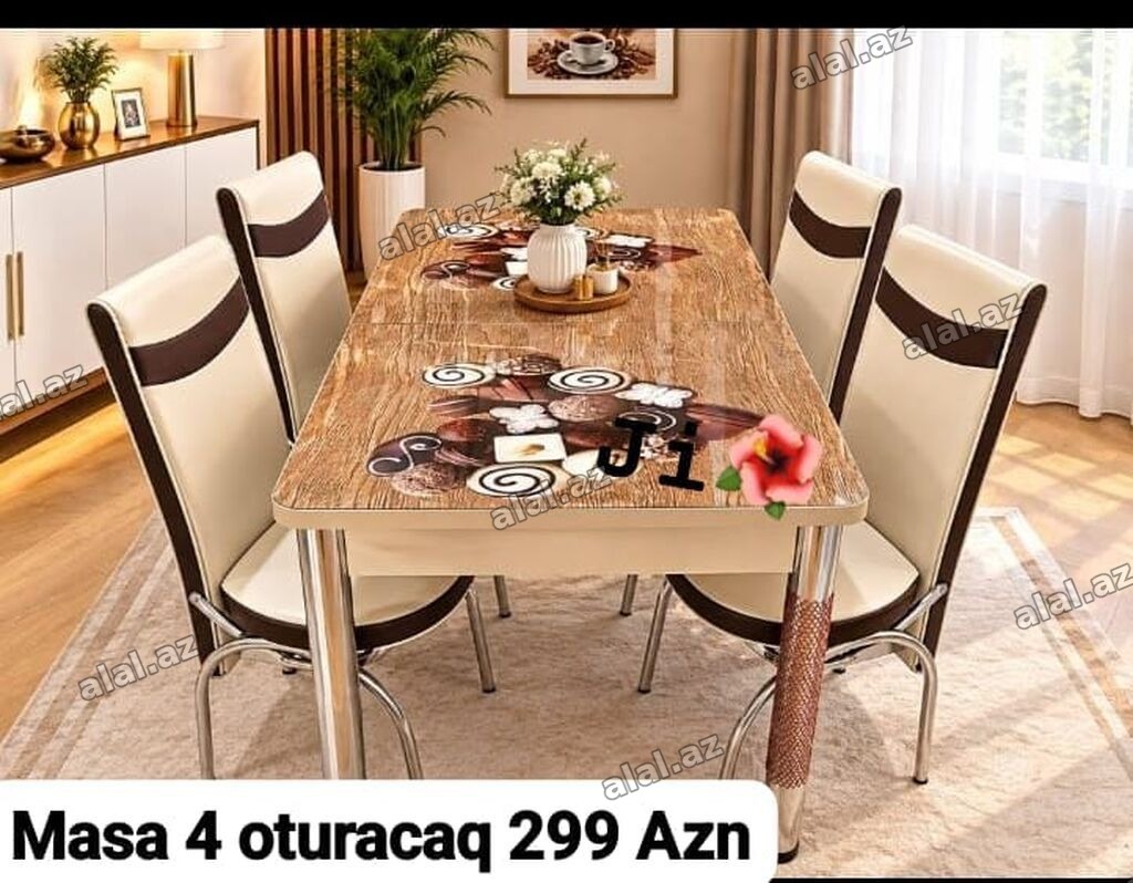 Mətbəx/Qonaq otağı üçün masa və 4 oturacaq dəsti - Dəst: 1 masa + 4