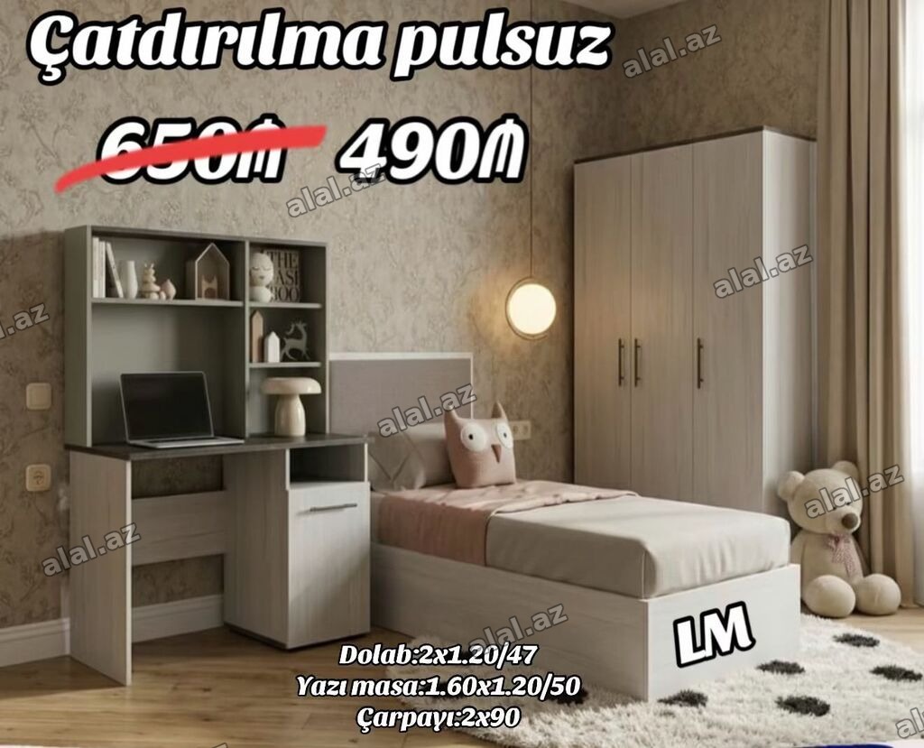 Uşaq/yeniyetmə otağı üçün mebel dəsti Tərkib: - Çarpayı: 2 x 90 sm -