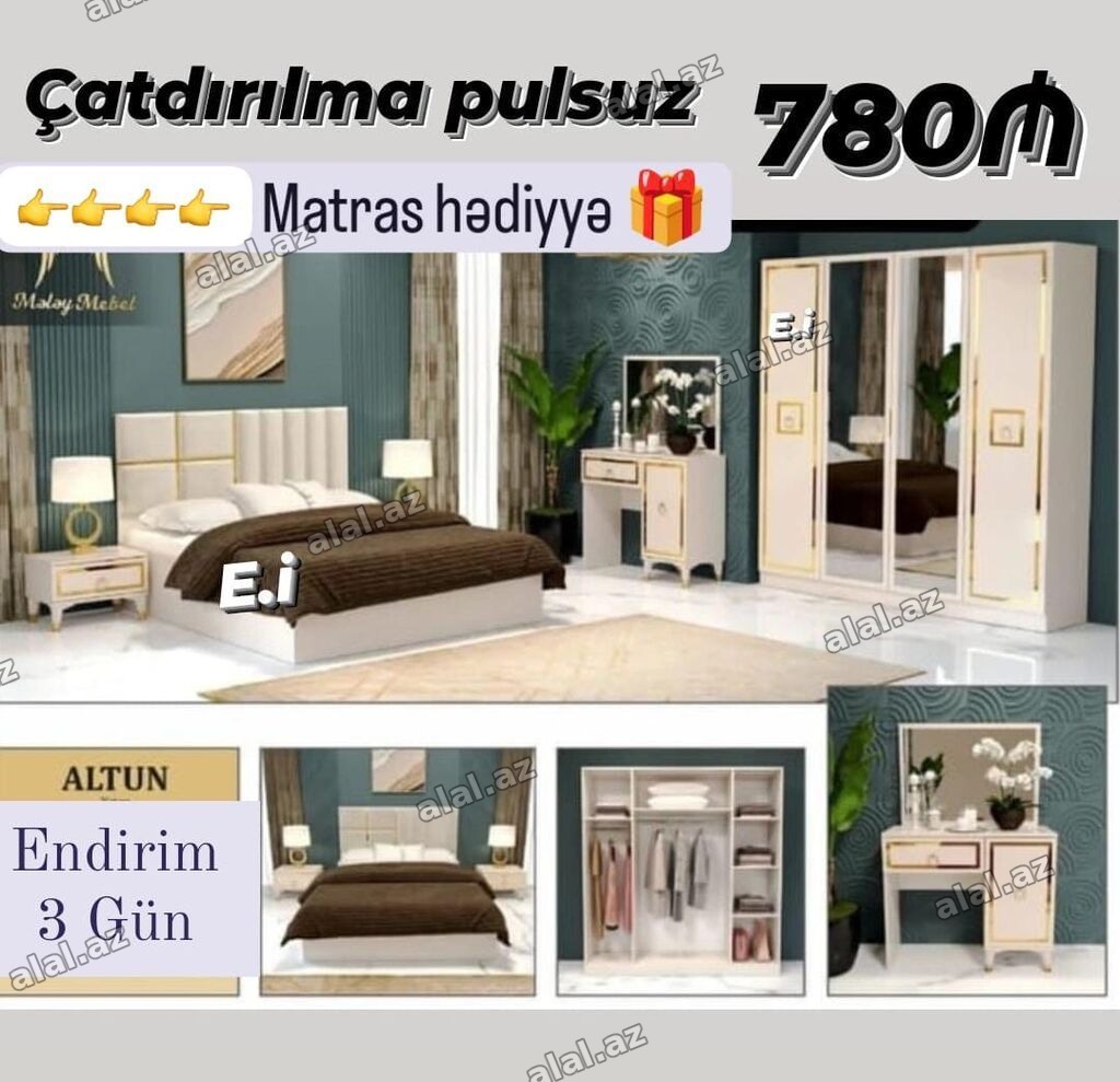 Yataq otağı dəsti – ALTUN model Qiymət: 780₼ Çatdırılma: pulsuz Bonus
