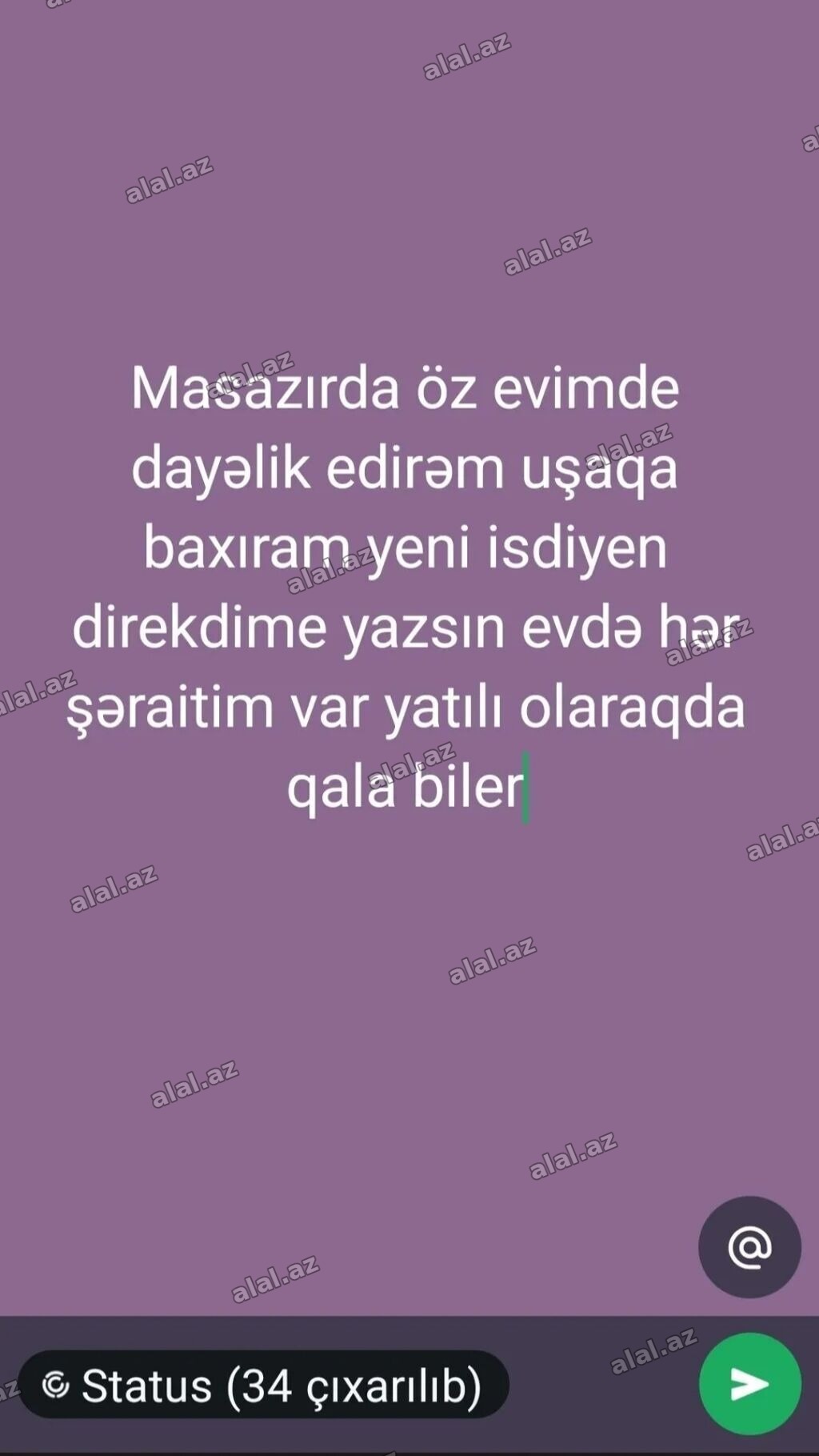 Sumqayıt uşağa baxıcılıq xidməti təklif olunur. Xidmət öz evimdə