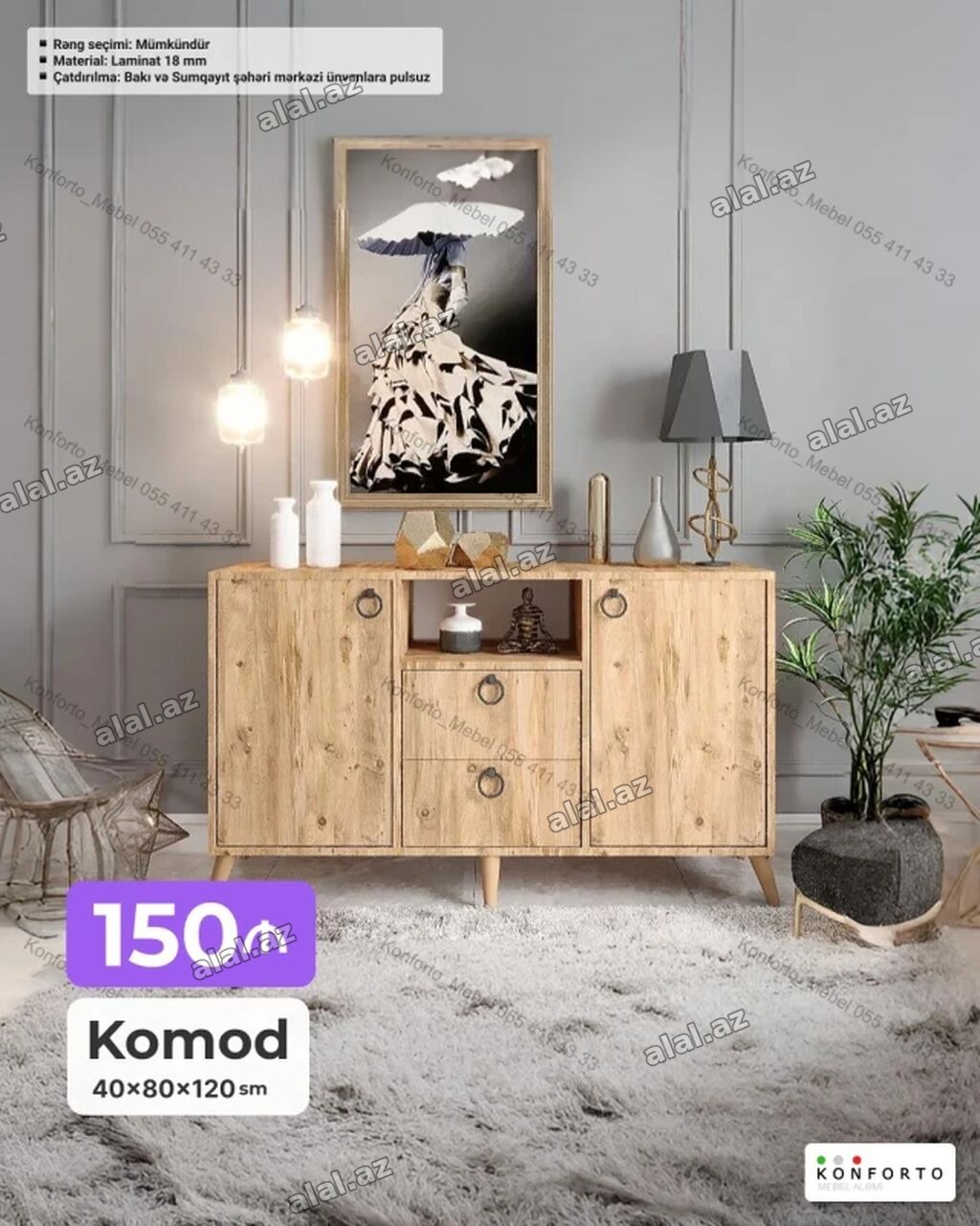 Komod – 40×80×120 sm - Material: 18 mm laminat - Rəng seçimi